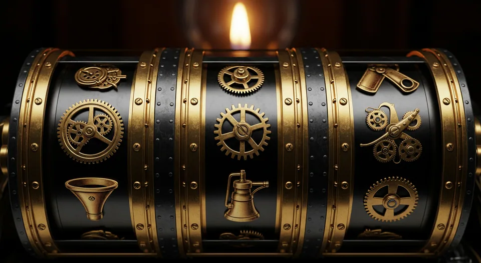 The brass and steel reels of the Iron Horse Reels game.
